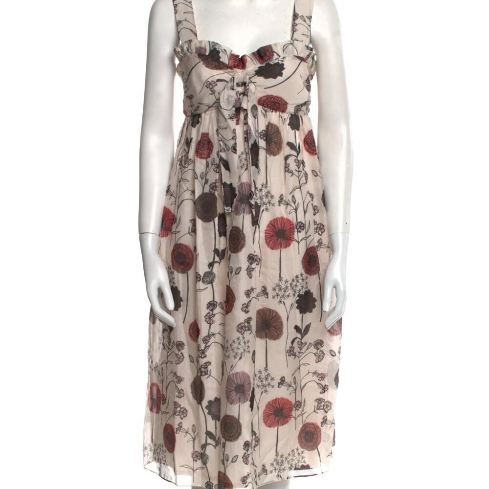 Jill Stuart Silk Botanical Floral Midi Dress — Size S (US 4)